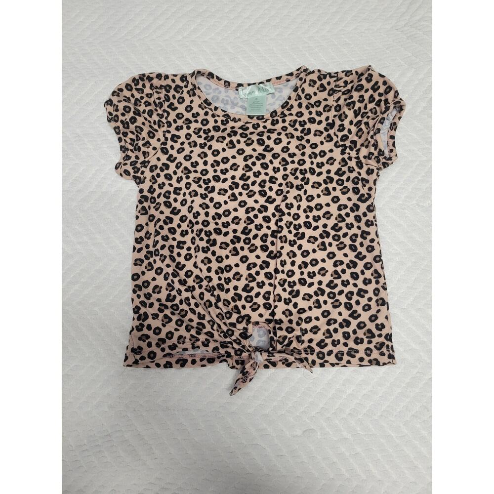 Emma & Elsa Cheetah Animal Print Short Sleeve Front Knot Tee Girls Size 6